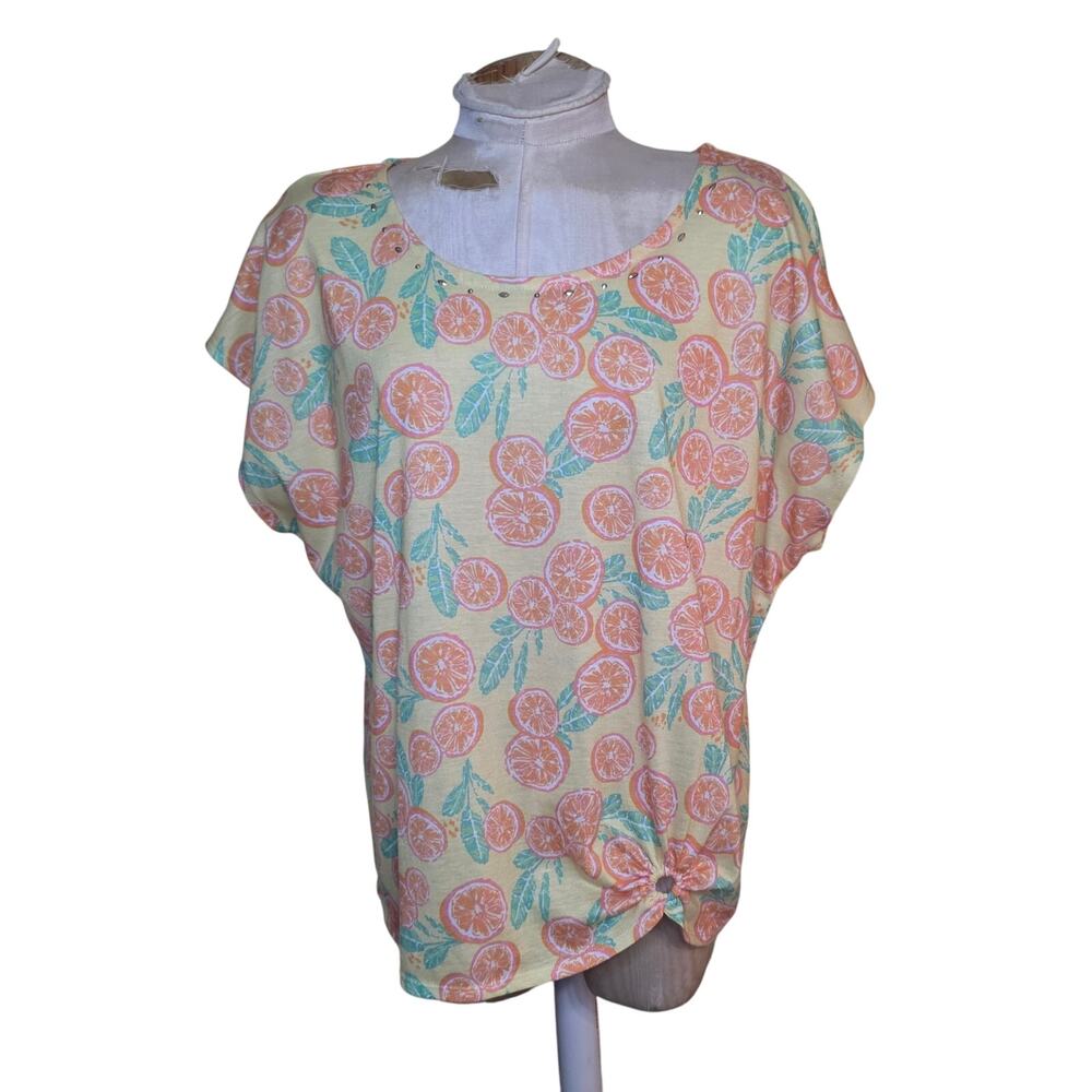 Hearts of Palm Orange Slices Pattern/Yellow Top‎ Size XL